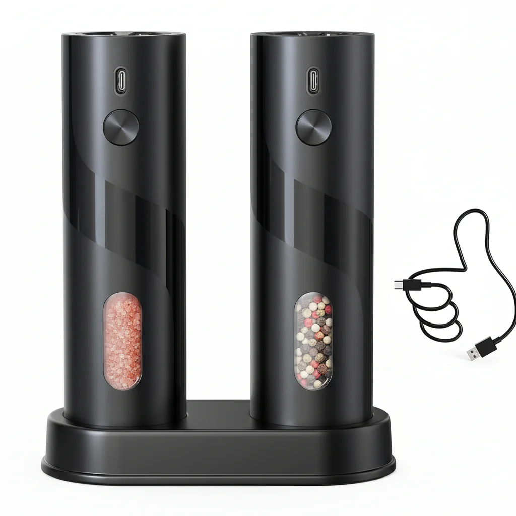 Electric Salt Pepper Grinder Set USB Rechargeable Charging Base ProMax