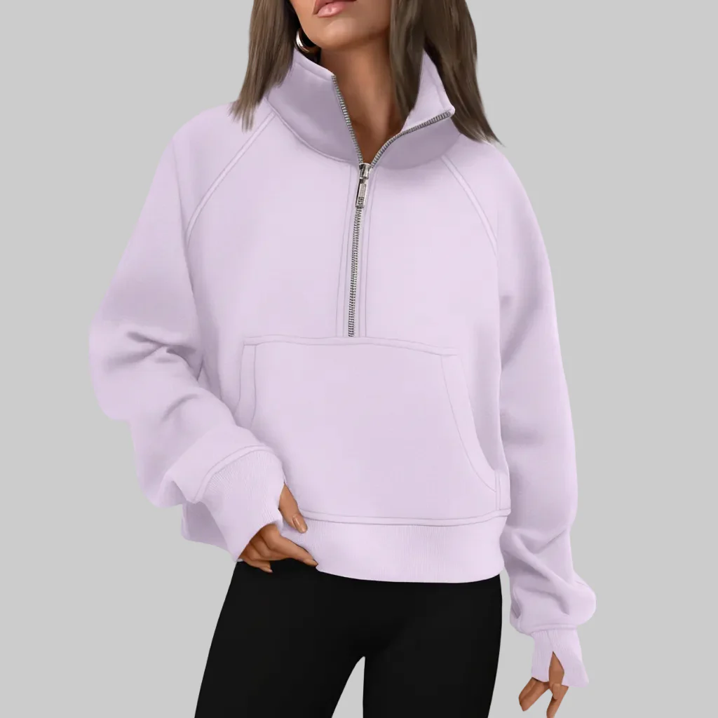 Cozy Sweatshirt Half Zip Fleece Cropped Pullover Women