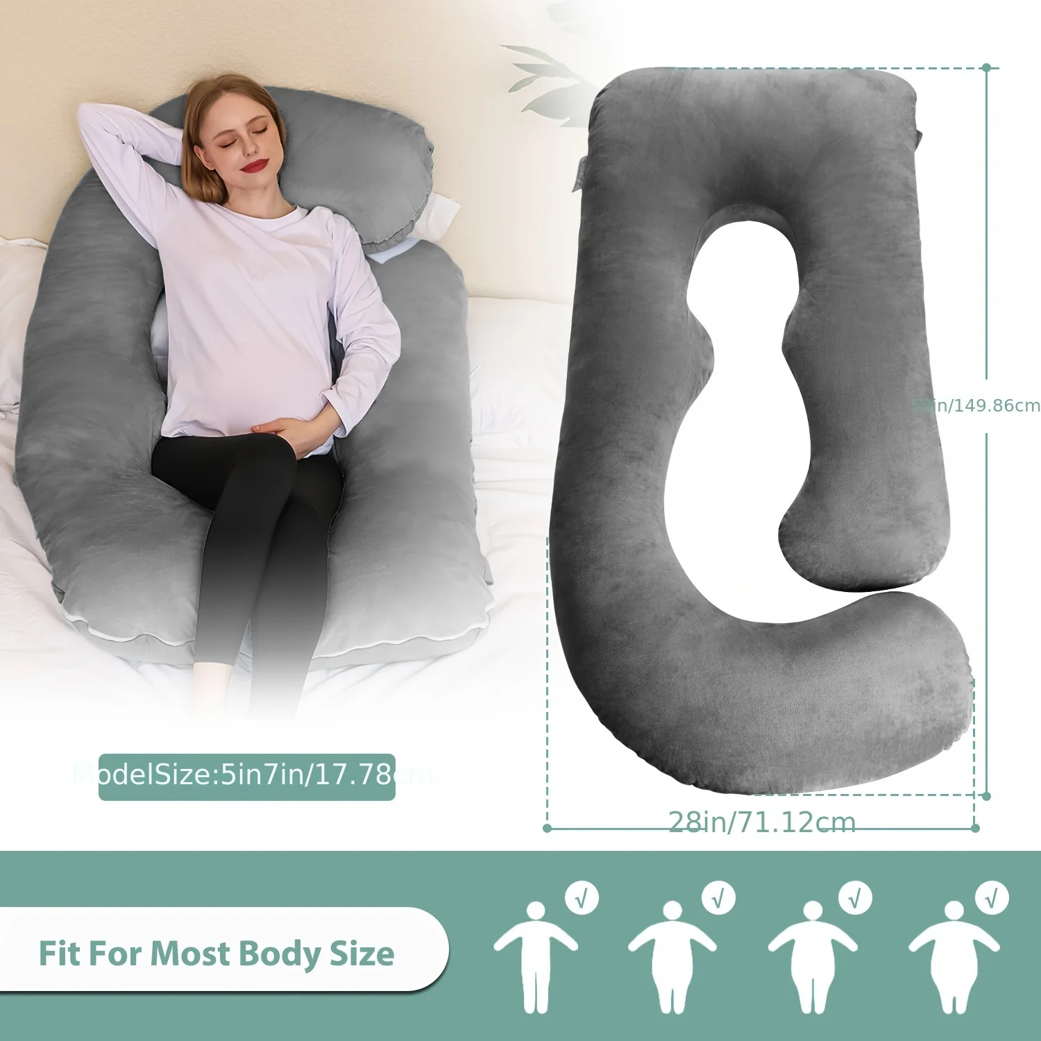 Full Body Pregnancy Pillow | U-Shaped Maternity Pillow with Washable Cover