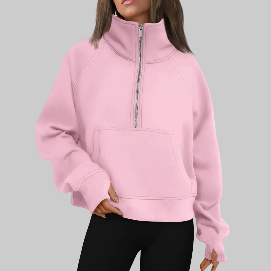 Cozy Sweatshirt Half Zip Fleece Cropped Pullover Women