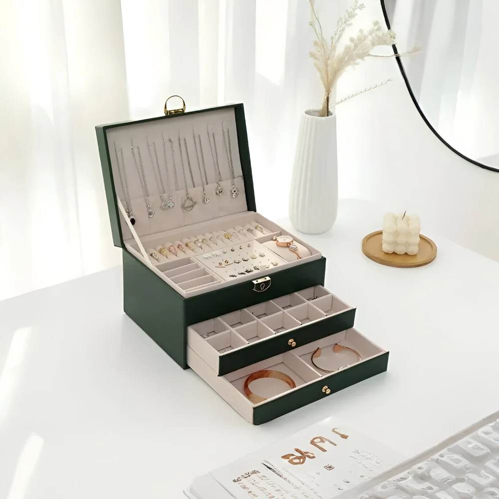 Jewelry Box Multilayer Textured Storage Organizer Display Case