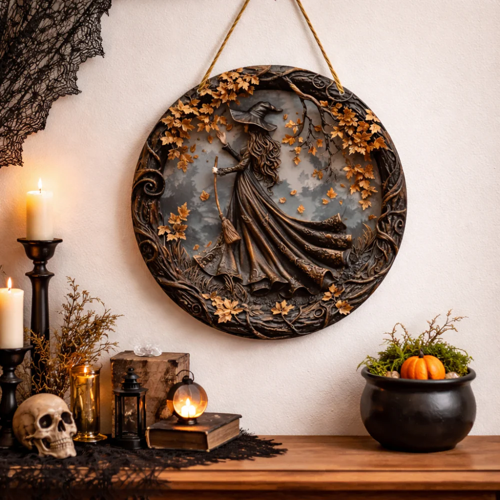 Wall Art Witch Folklore Wood Door Hanging Sign