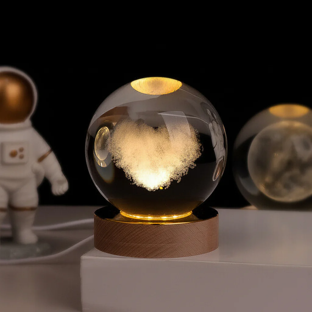 Night Light Crystal Ball 3D Planet Engraved LED Table Lamp