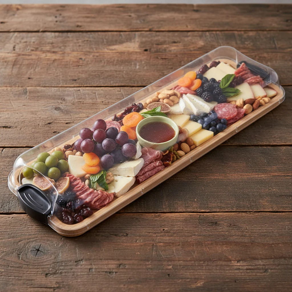 Cutting Board Charcuterie Bamboo Serving Tray Locking Lid
