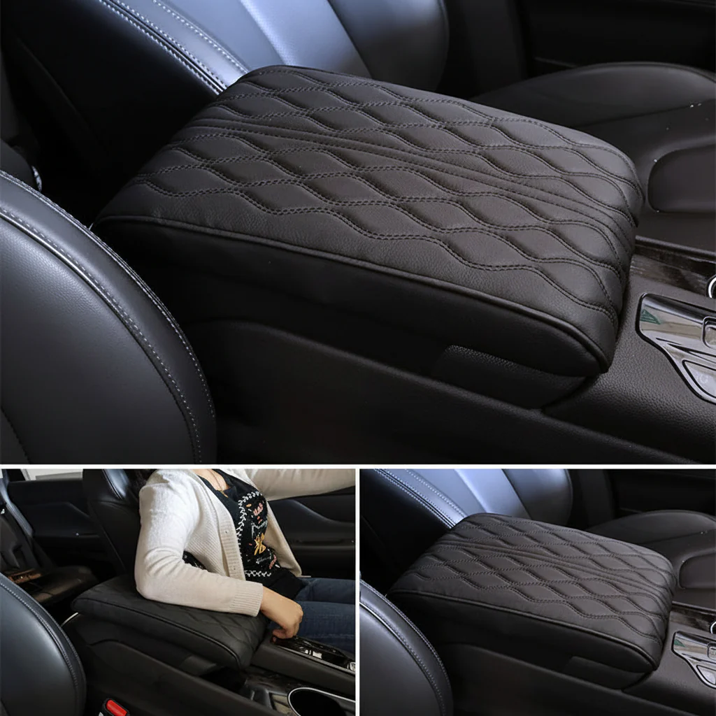 Car Armrest Cushion Memory Foam Leather Center Console Cover