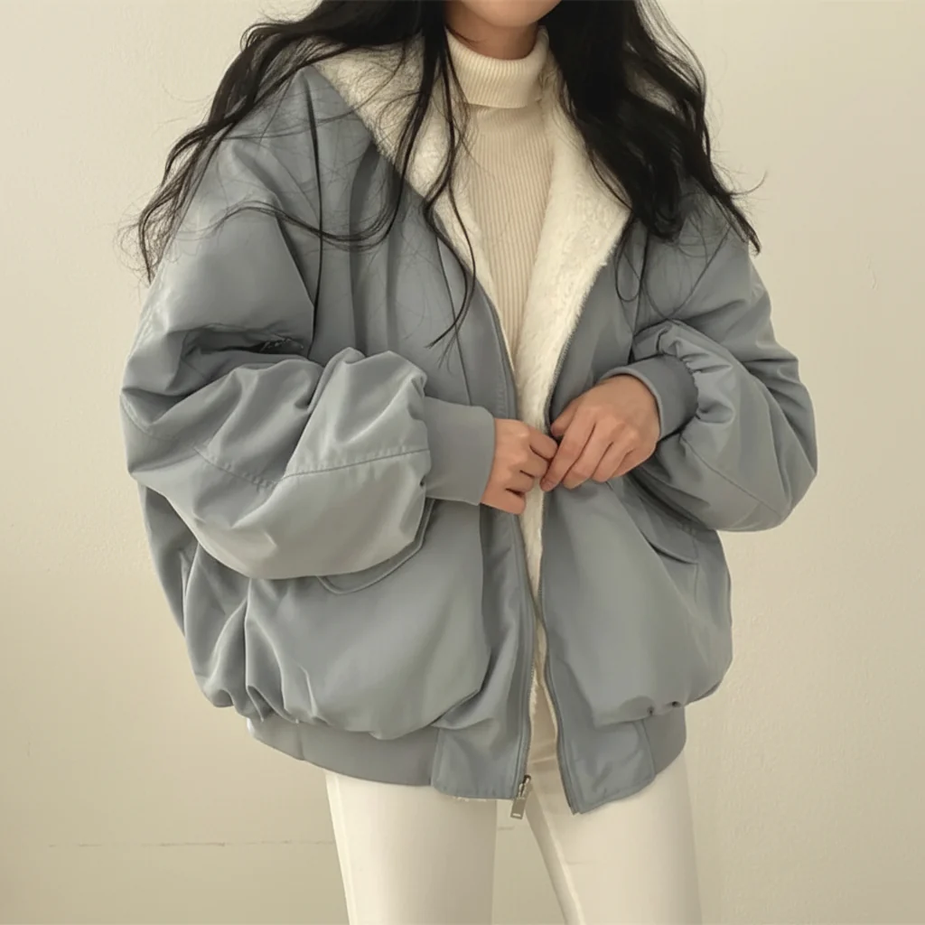 Winter Jacket Women Shearling Lined Zipper Casual Coat