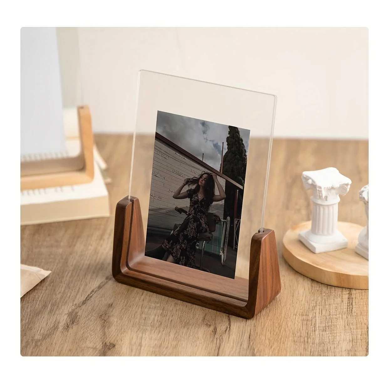 U-Shaped Acrylic & Wood Photo Frame | Modern Minimalist Display