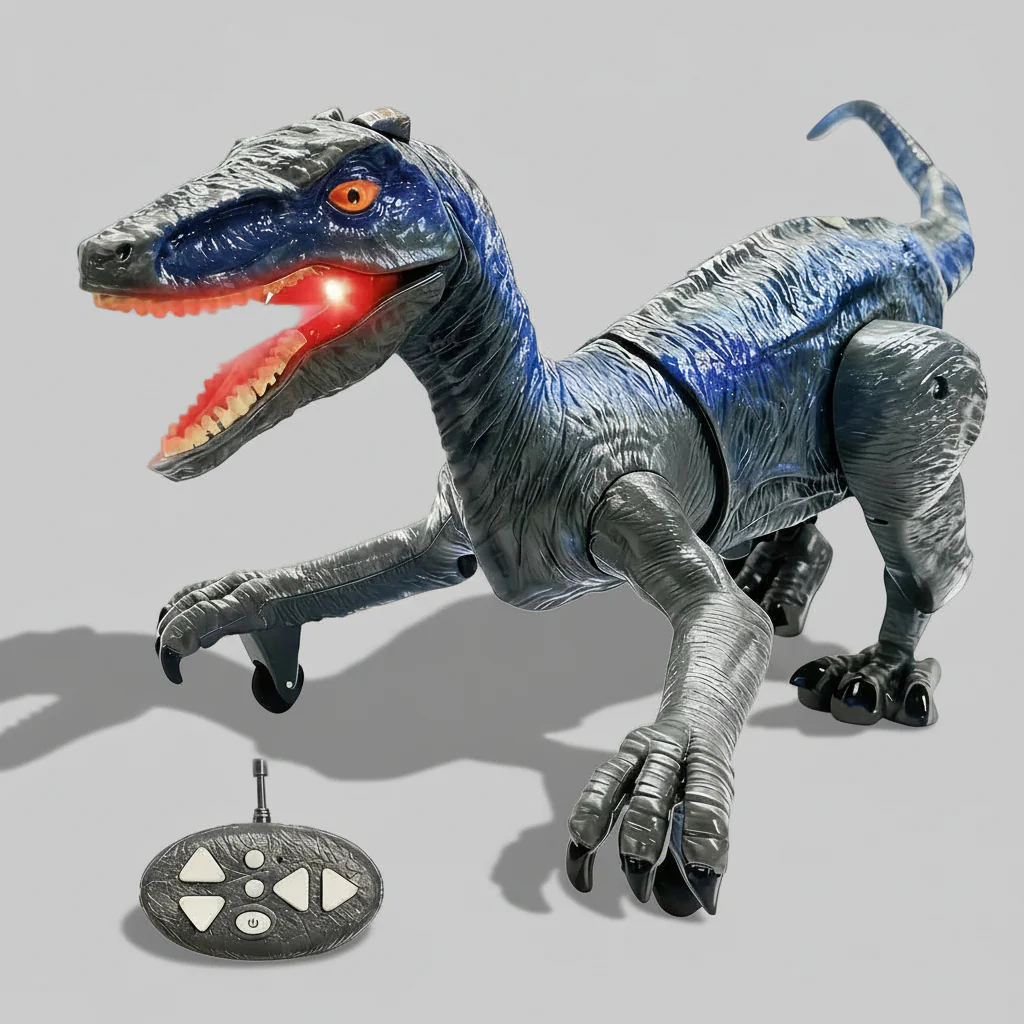 Dinosaur Toy Remote Control Velociraptor Lights Sound Spray