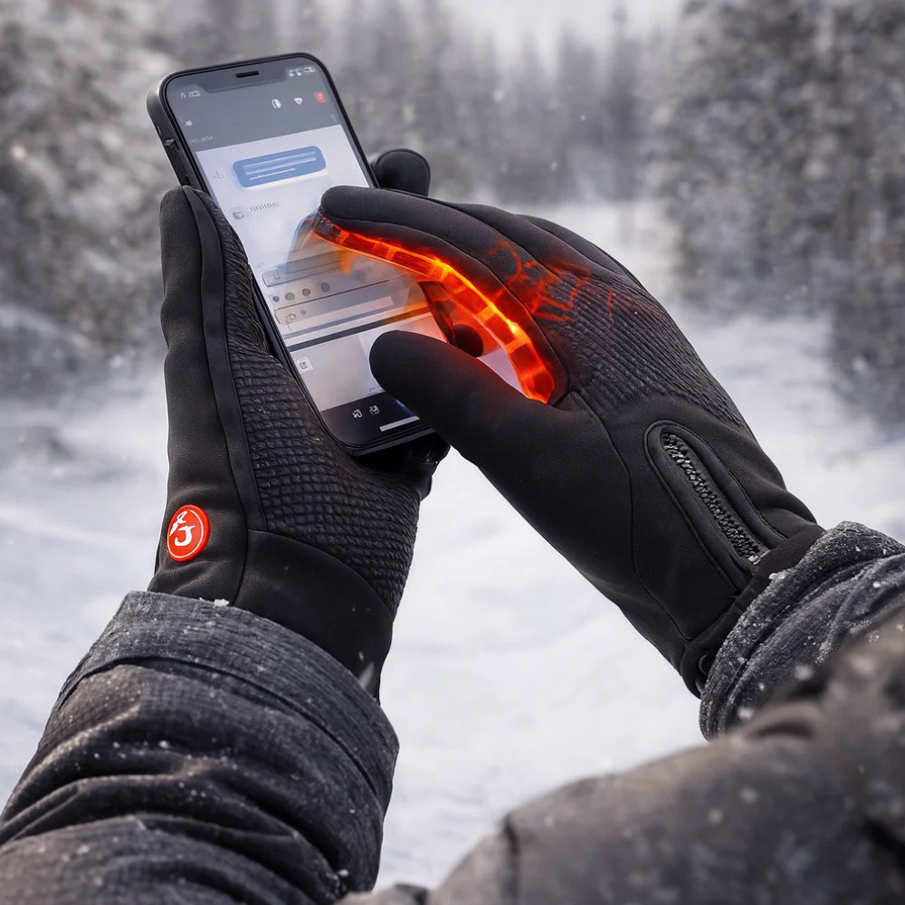 Winter Heated Gloves Electric Outdoor Touchscreen Grid Design