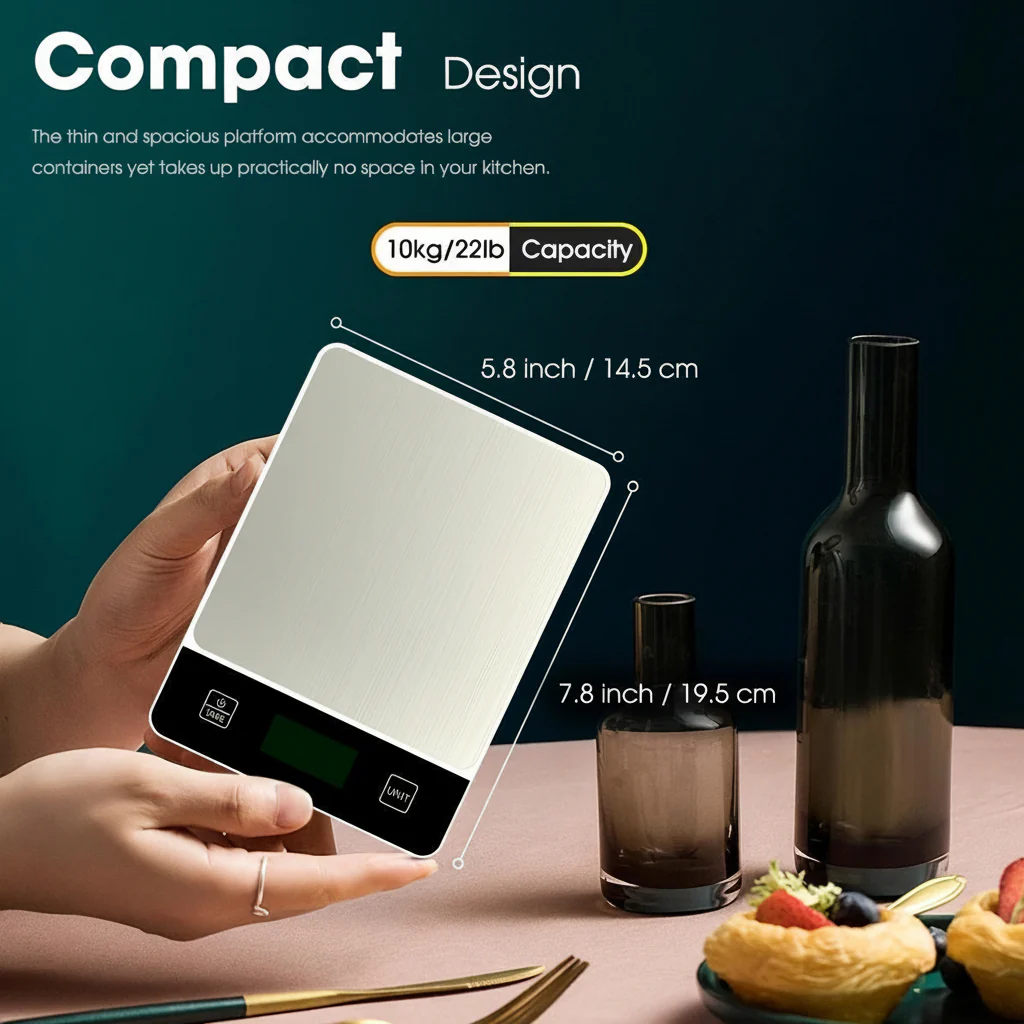 Kitchen Scale Digital Stainless Steel 22lb Food Measuring Scale