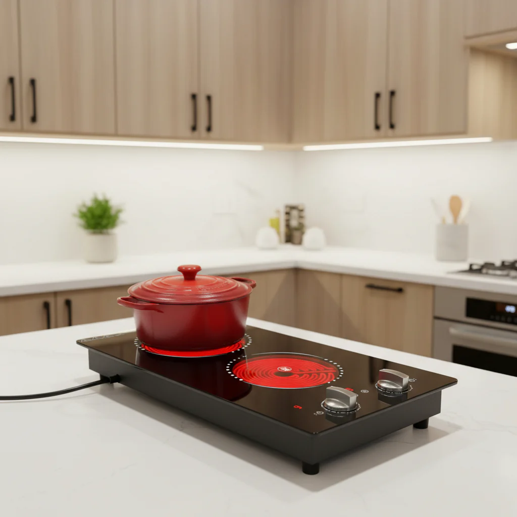 Electric Cooktop Double Burner Portable Knob Control Stove