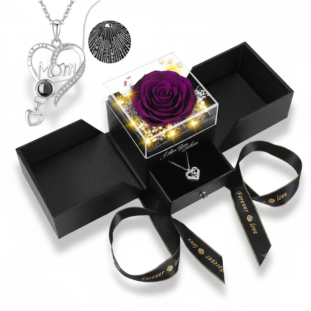 Rose Gift Box Preserved Eternal Flower LED Light Love Necklace