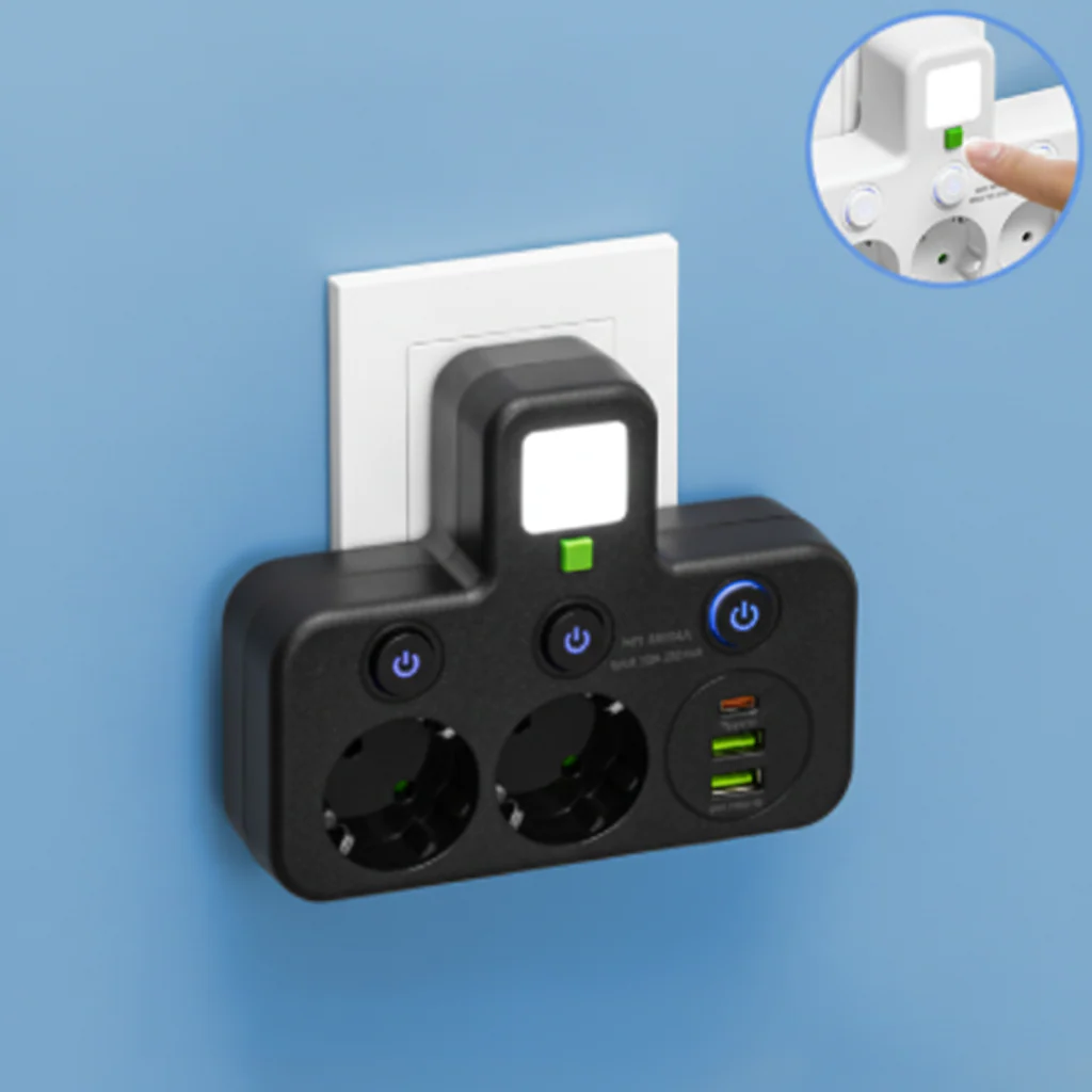 Power Strip USB Wall Plug Night Light Individual Switches