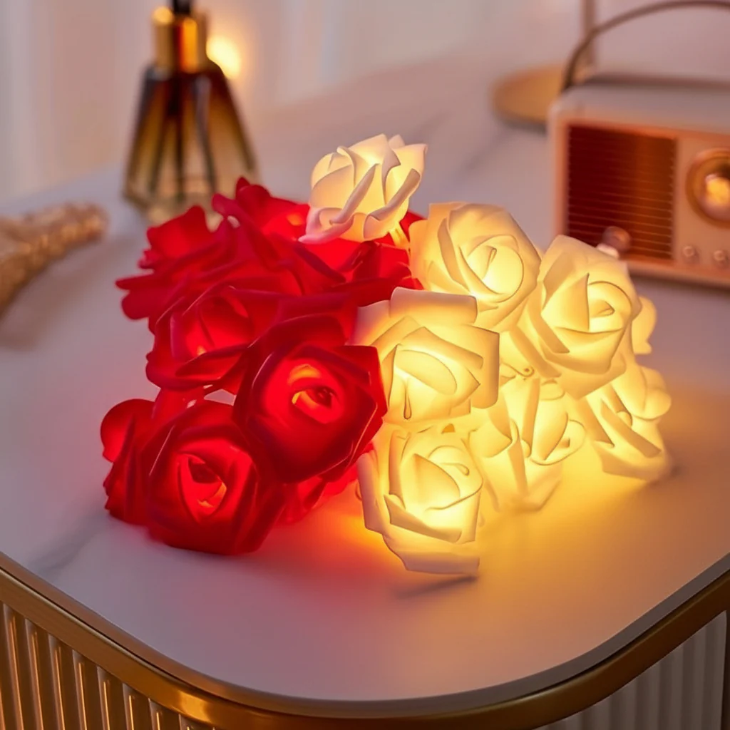 String Lights Rose Flower Battery Powered Romantic Decor
