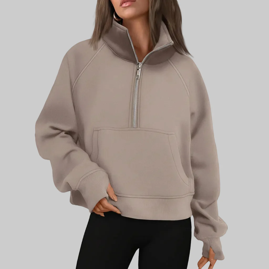 Cozy Sweatshirt Half Zip Fleece Cropped Pullover Women
