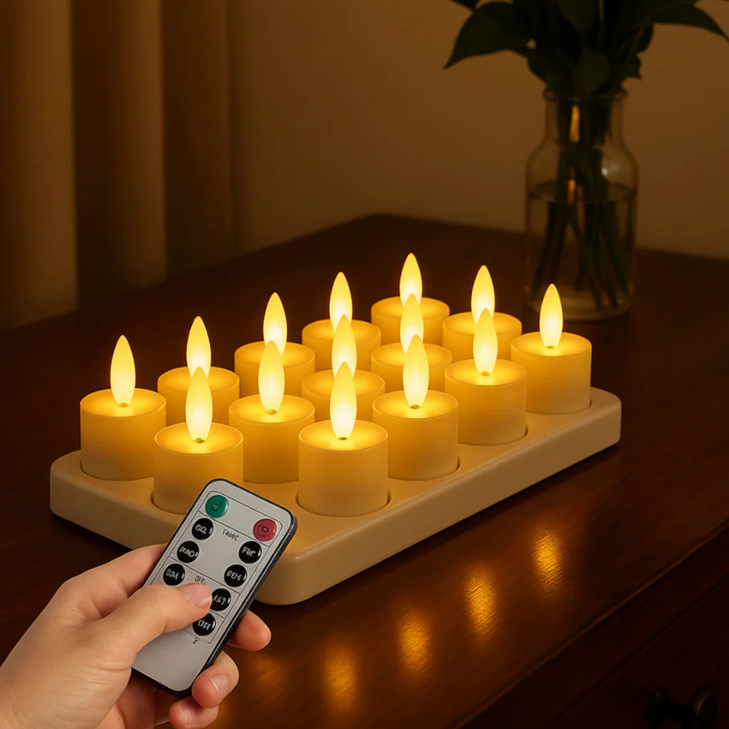 LED Candles Flameless Set Remote Timer USB Rechargeable