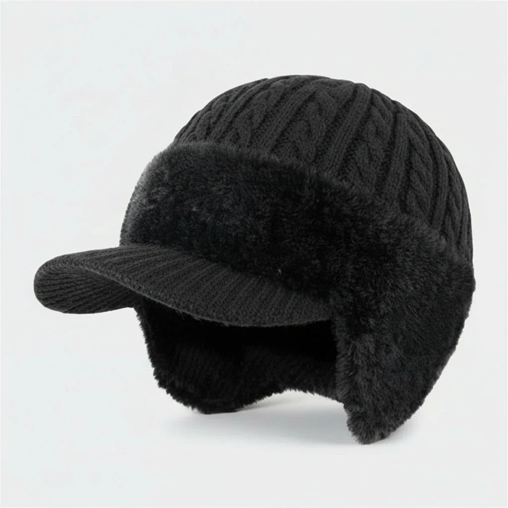 Winter Hat Trapper Ear Protection Windproof Fur Lined Cap