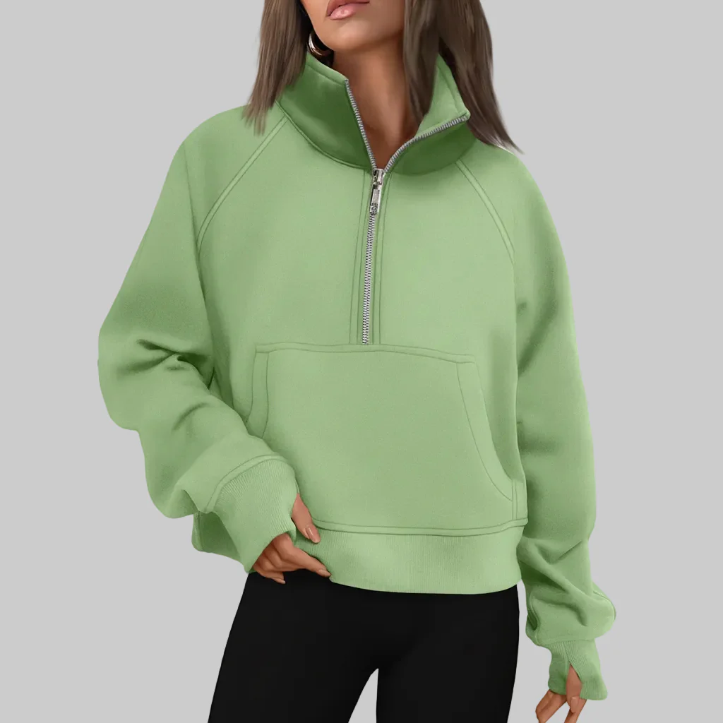 Cozy Sweatshirt Half Zip Fleece Cropped Pullover Women