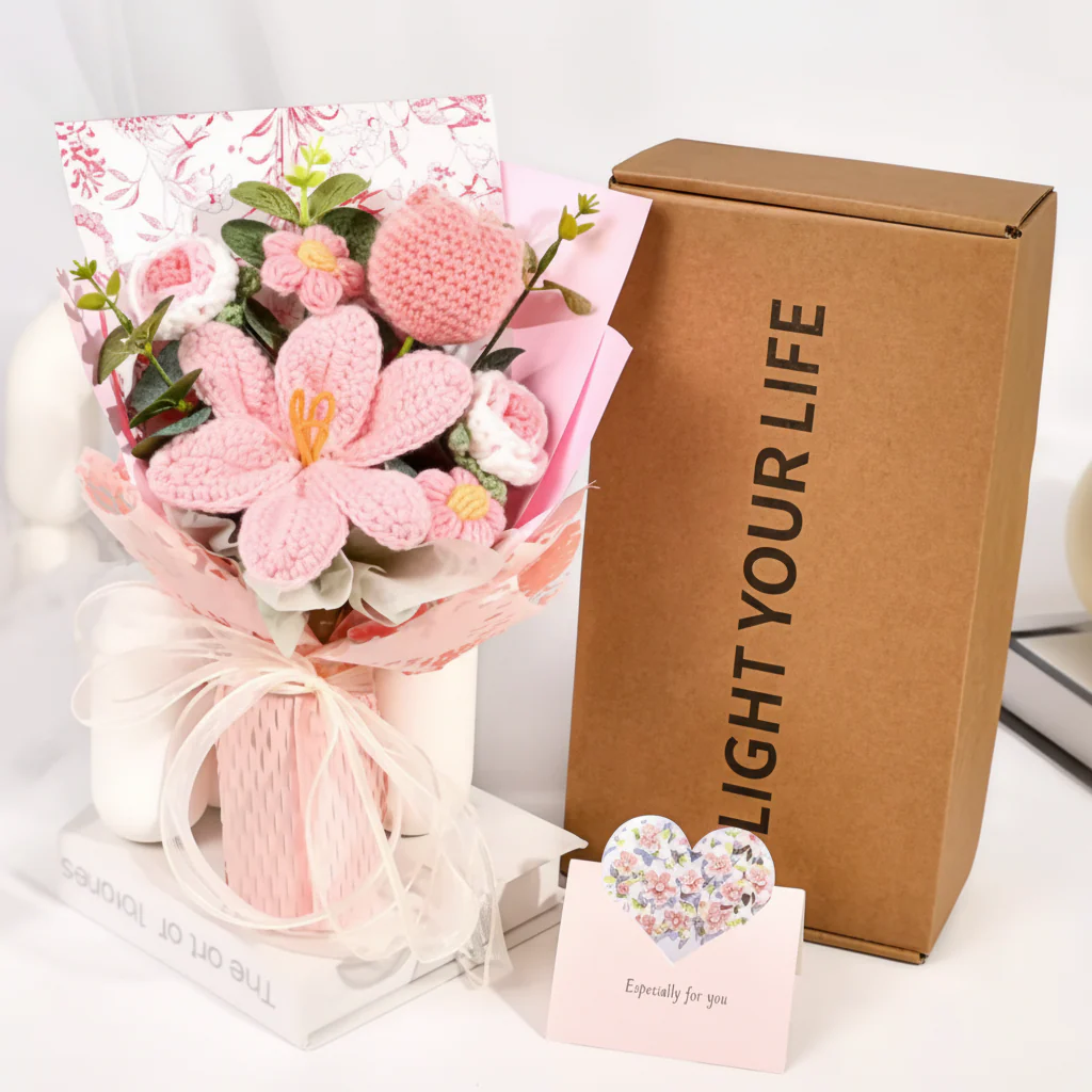 Flower Bouquet Knitted Tulip Home Display Decor