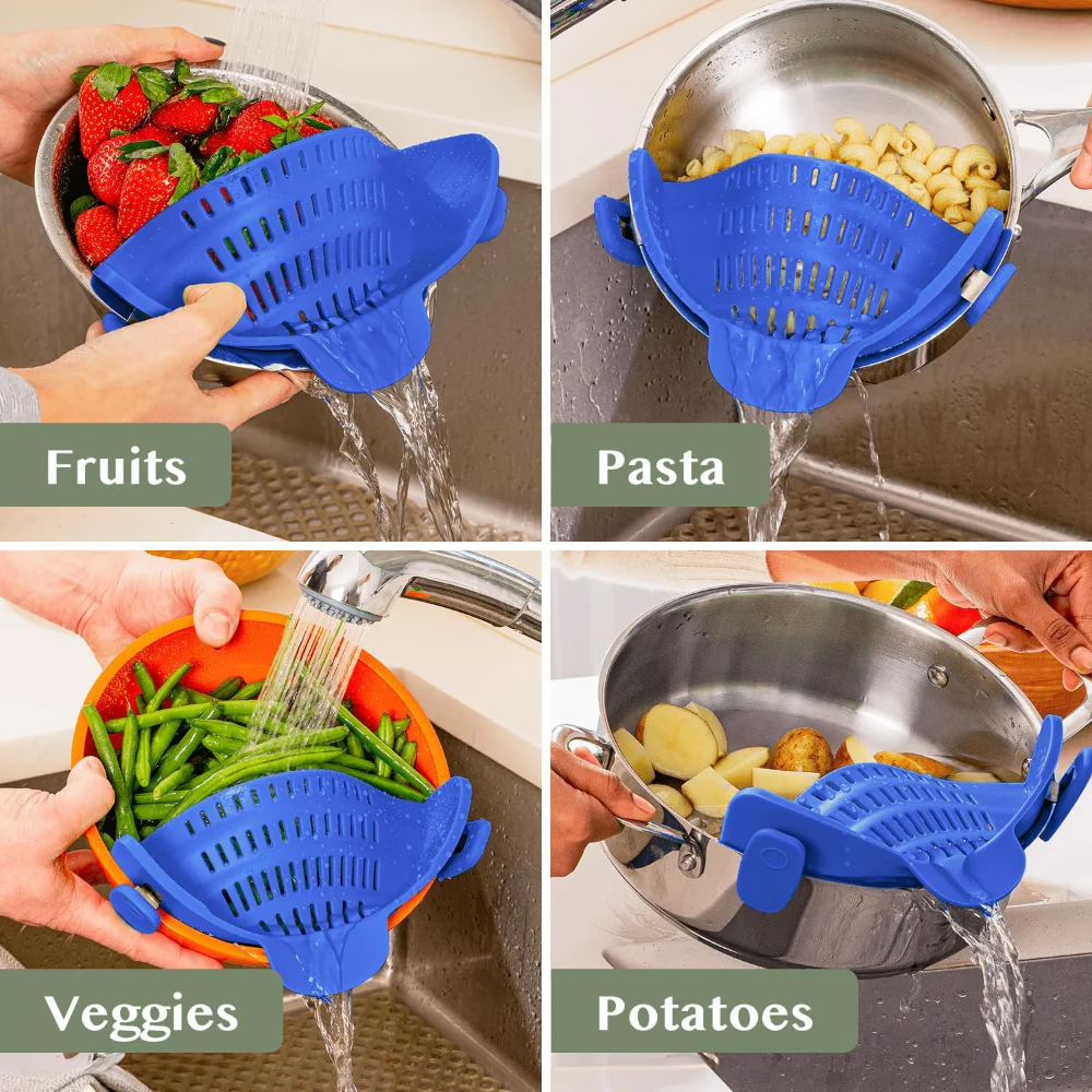 Kitchen Strainer Clip Style Pot Pasta Colander Silicone