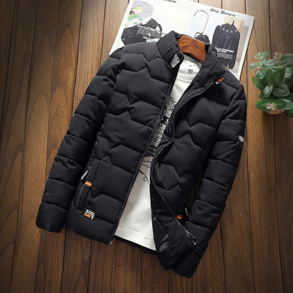 Mens Jacket Quilted Zipper Pocket Casual Wear