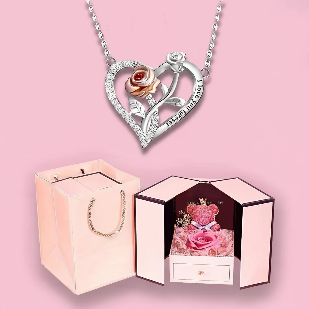 Necklace Heart Pendant Silver Rose Gift Jewelry Romantic Couples