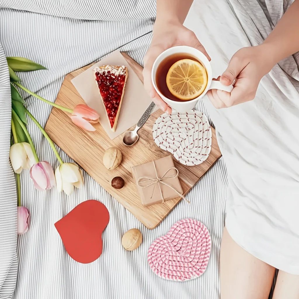 Table Coasters Heart Shaped Woven Polyester Heat Resistant Mats