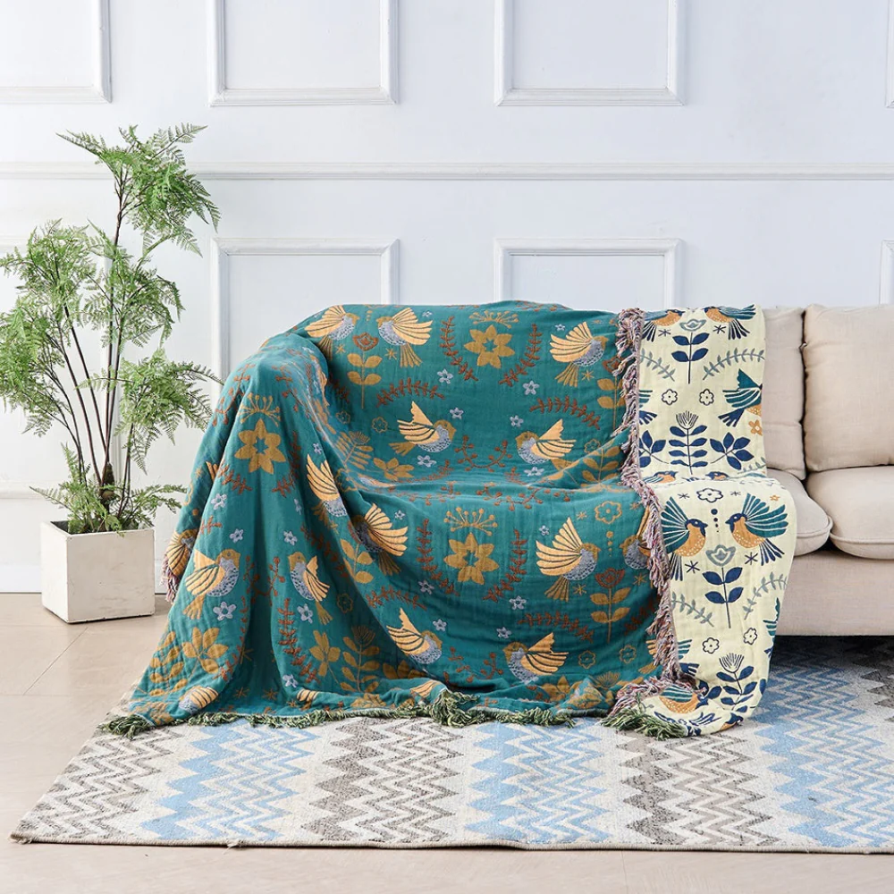Blanket Throw Scandinavian Bird Reversible Pattern Design