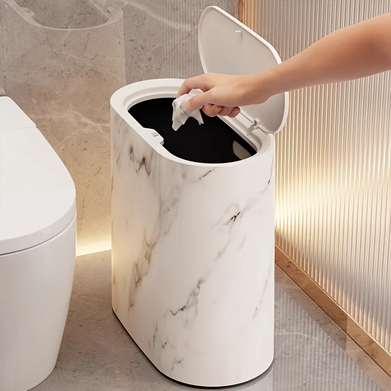 Marble Pattern Trash Can | Modern Bathroom & Kitchen Bin with Lid