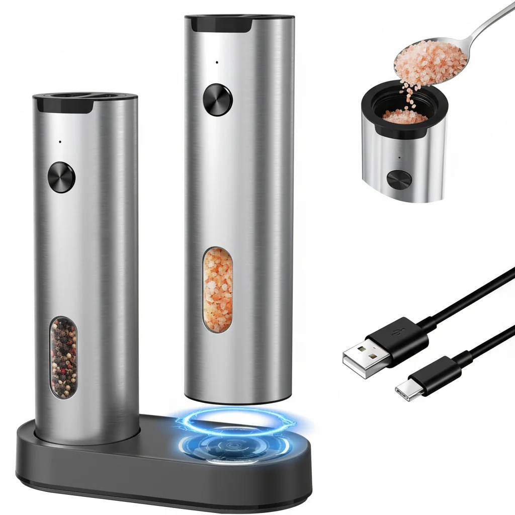 Electric Salt Pepper Grinder Set USB Rechargeable Charging Base ProMax