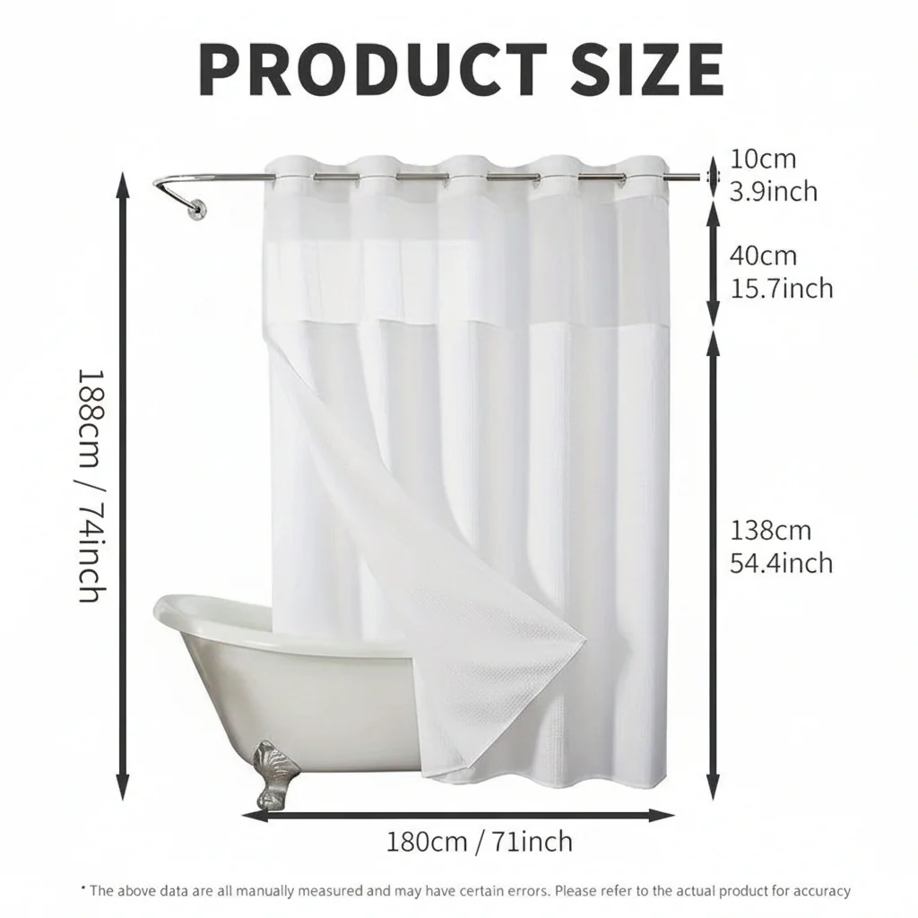 Shower Curtain Waffle Fabric Geometric Double Layer Bathroom Set
