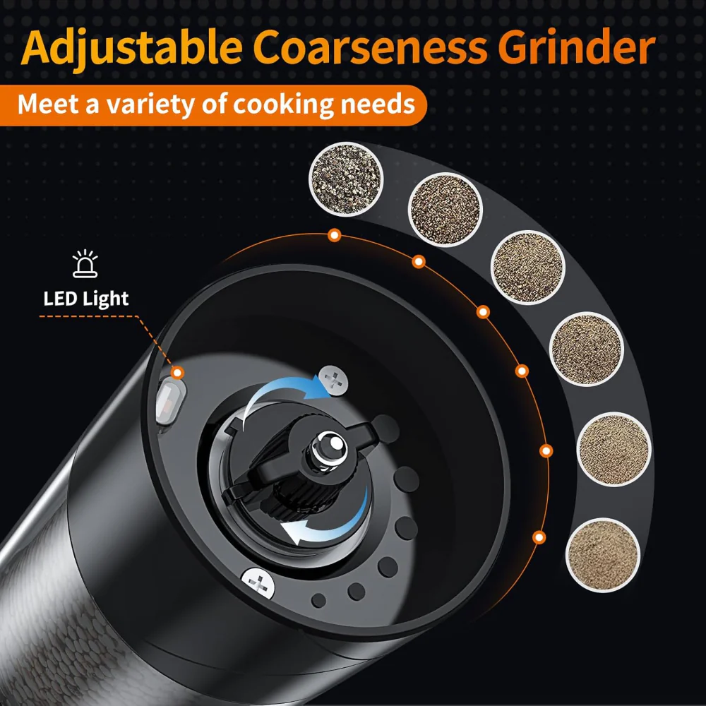 Salt Pepper Grinder Electric Rechargeable LED Light
