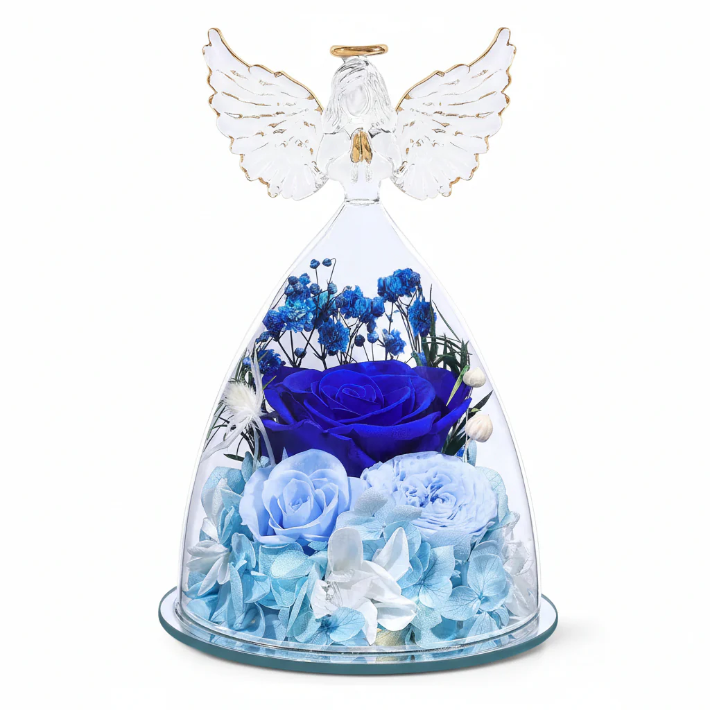 Flower Gift Glass Dome Preserved Rose Angel Light Display