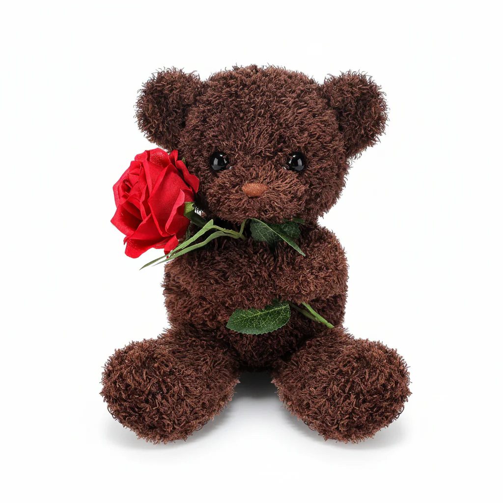 Plush Toy Valentine Bear Soft Rose Holding Stuffed Animal Gift