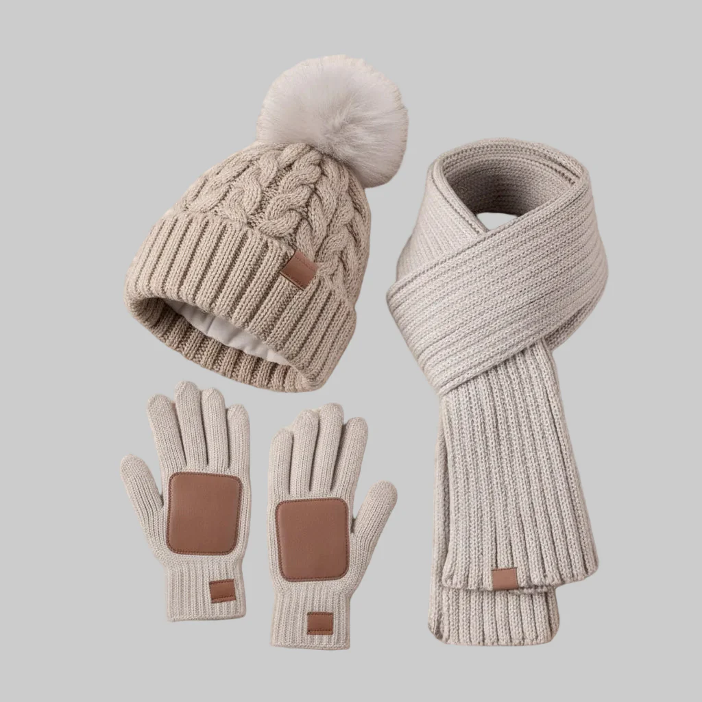 Winter Accessories Knit Hat Scarf Touchscreen Gloves Set