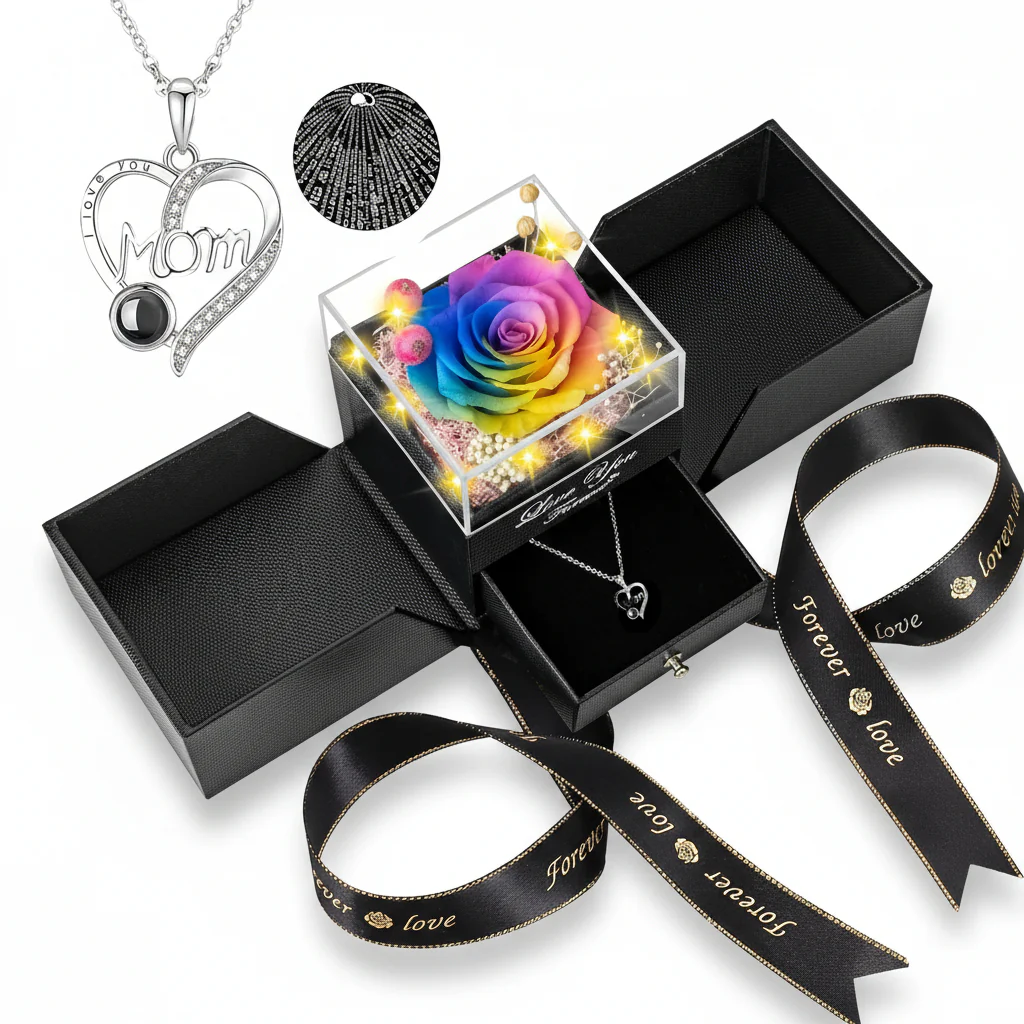 Rose Gift Box Preserved Eternal Flower LED Light Love Necklace
