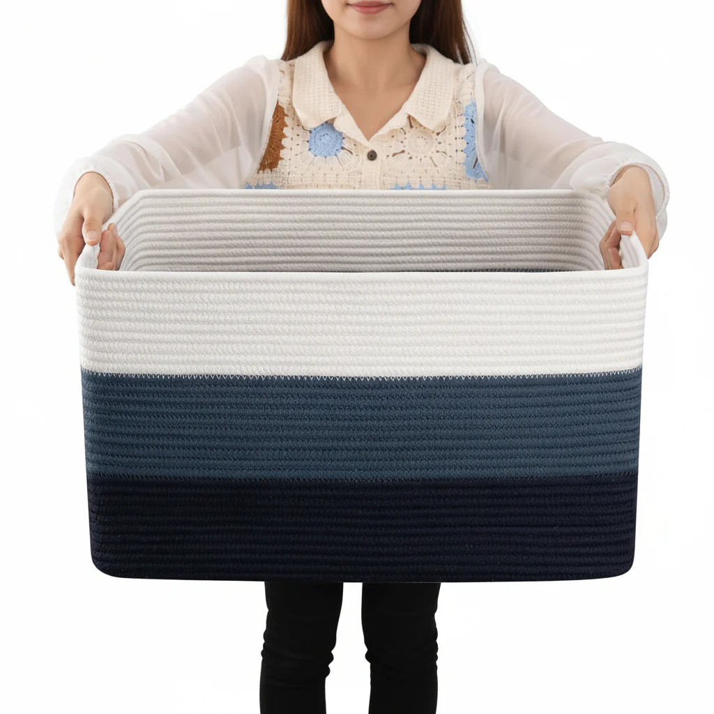Laundry Basket Large Rope Rectangular Storage Handles