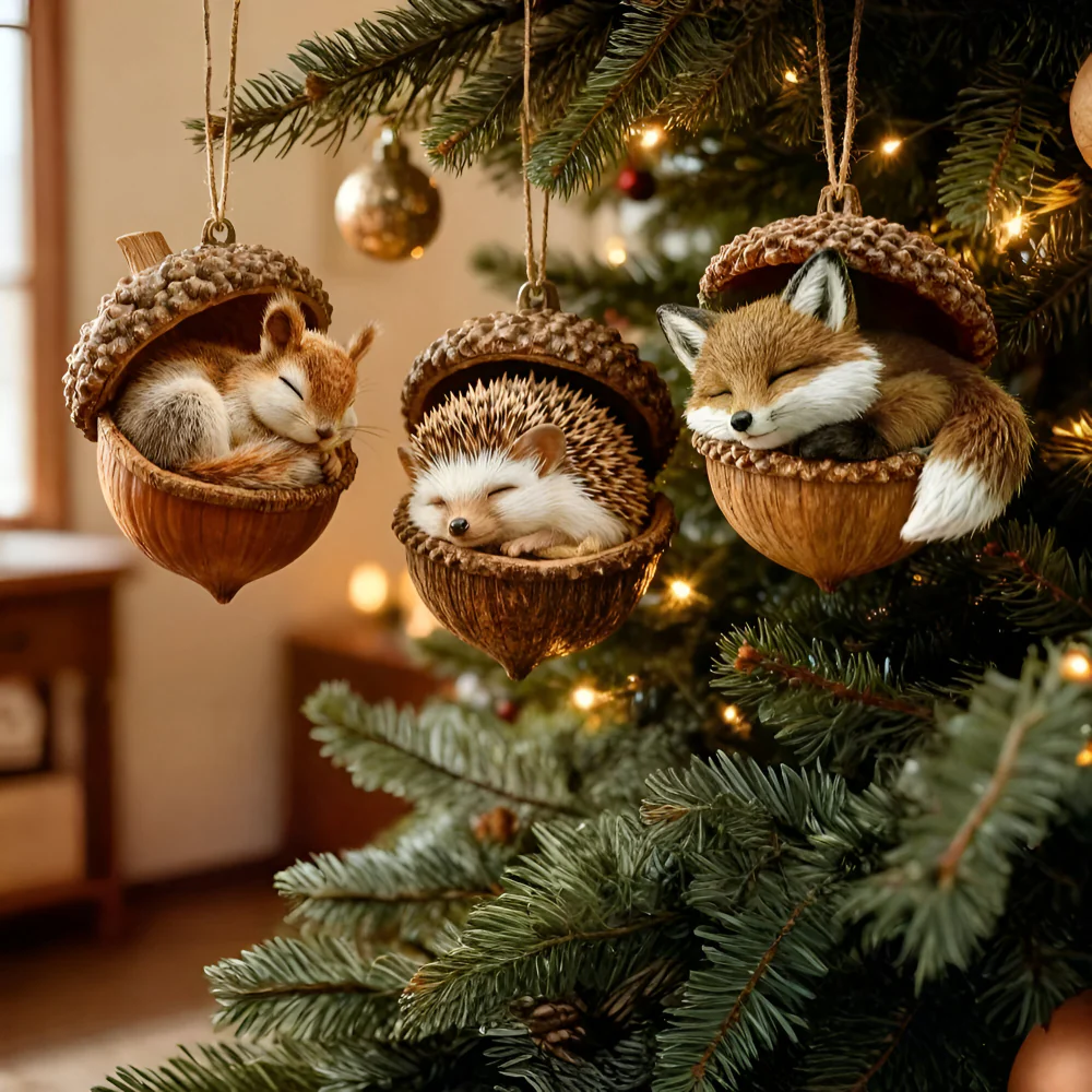 Christmas Ornaments Woodland Animal Acorn Tree Decor