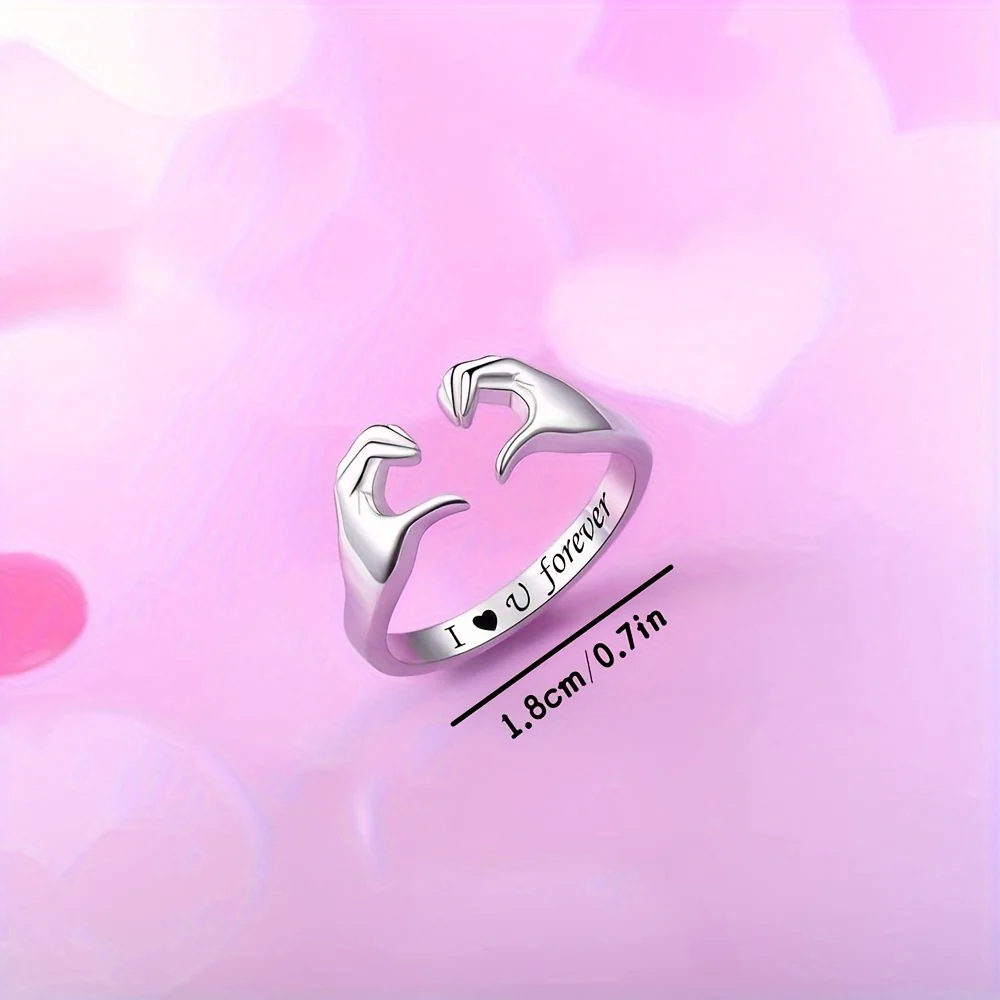 Ring Adjustable Hug Love Band White Gold Plated Zinc Alloy