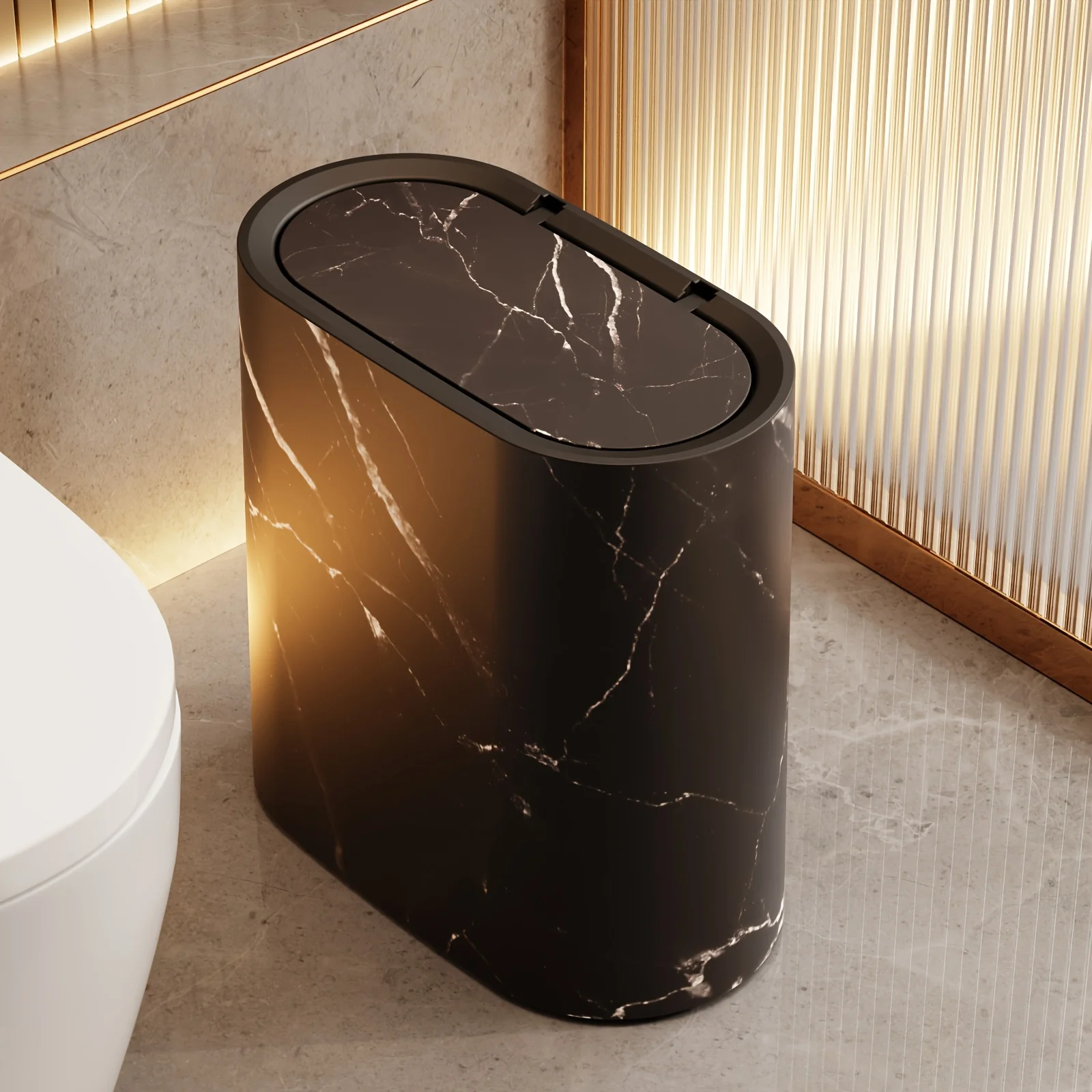 Marble Pattern Trash Can | Modern Bathroom & Kitchen Bin with Lid