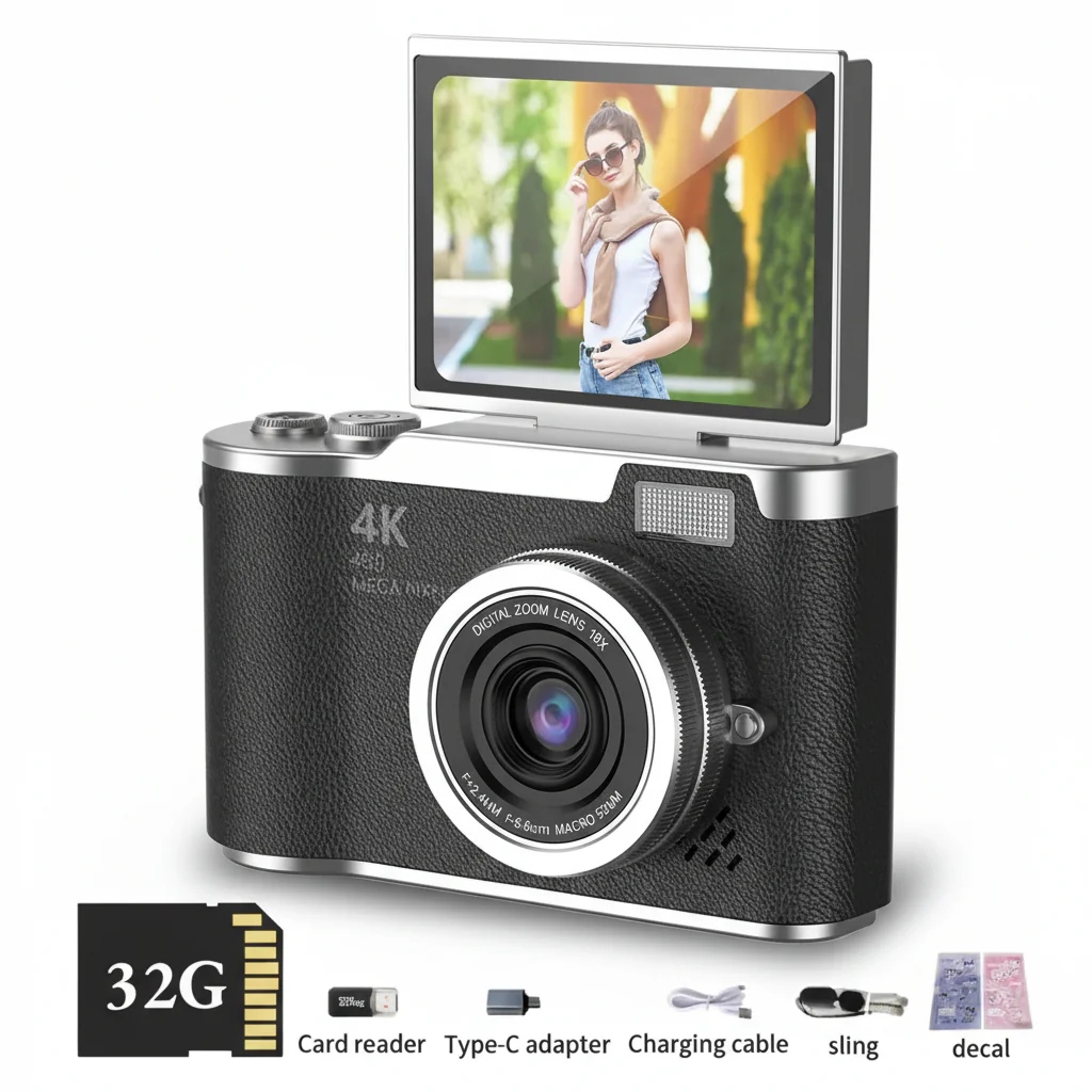 Digital Camera 4K Flip Screen 48MP 8X Zoom Compact Photo Video