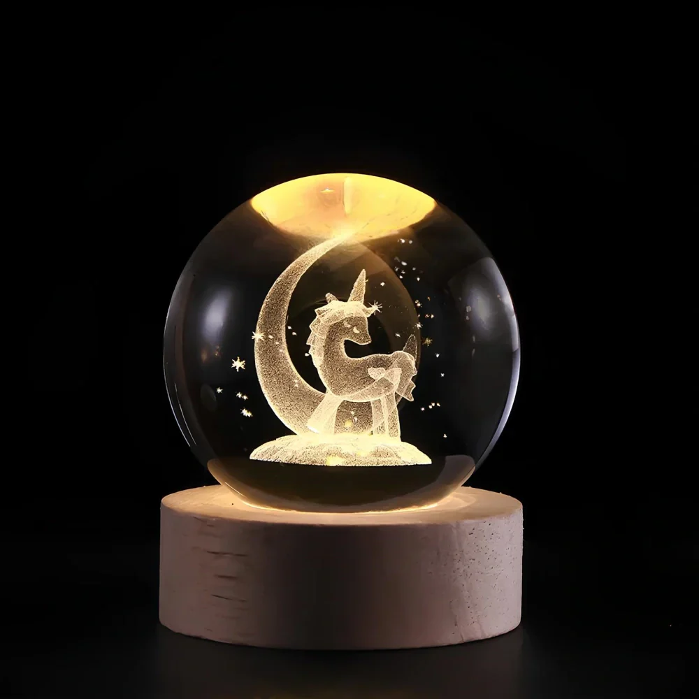 Night Light Crystal Ball 3D Planet Engraved LED Table Lamp