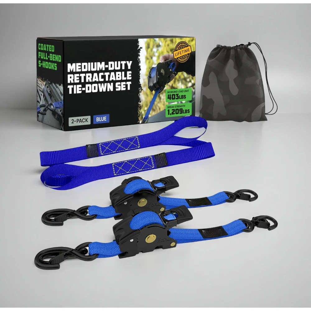 Ratchet Straps Cargo Retractable Tie Down Heavy Duty Hook Set