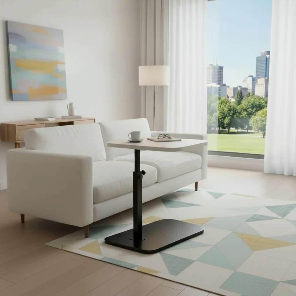 Side Table Adjustable C Shaped Walnut Laptop Sofa Table