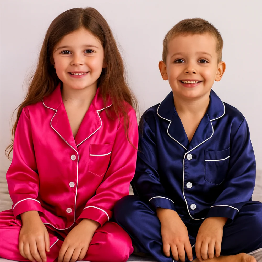Kids Pajama Set Button Top Pants Sleepwear