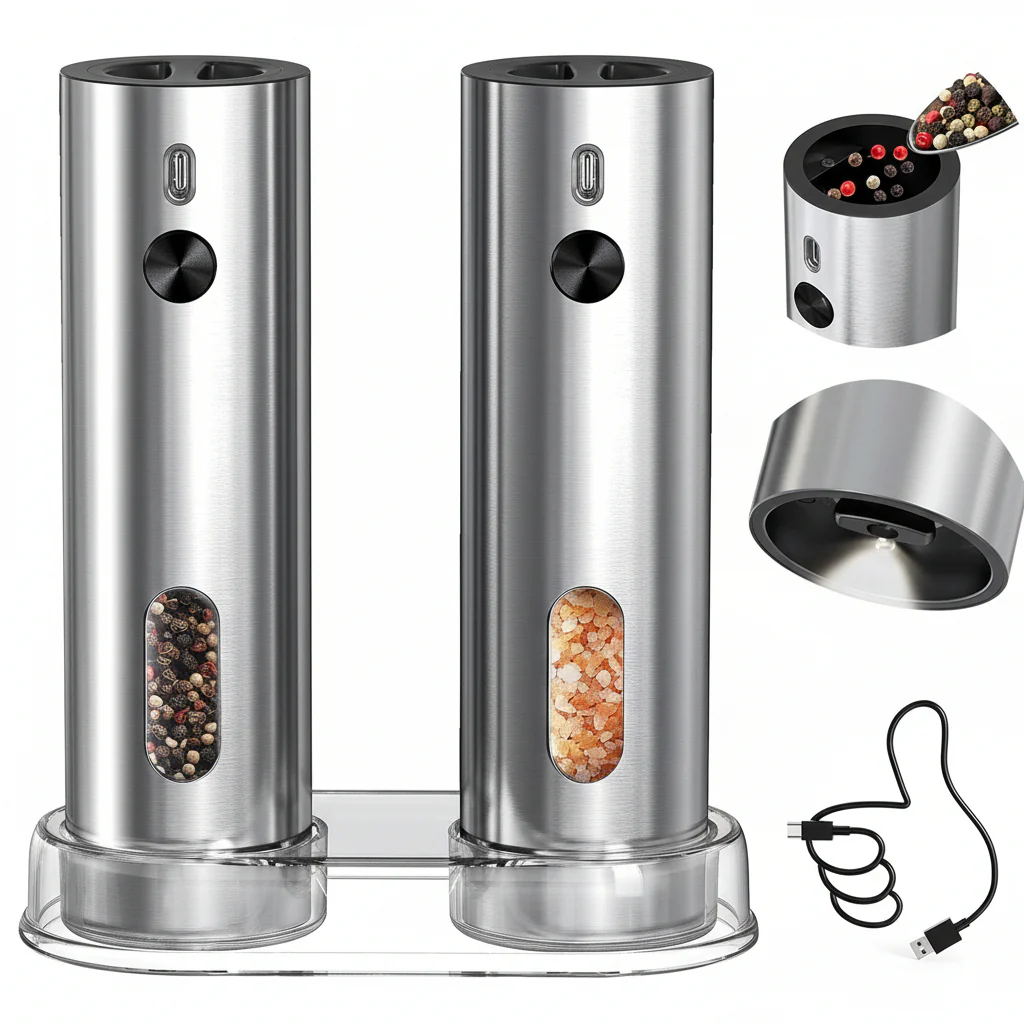 Electric Salt Pepper Grinder Set USB Rechargeable Charging Base ProMax