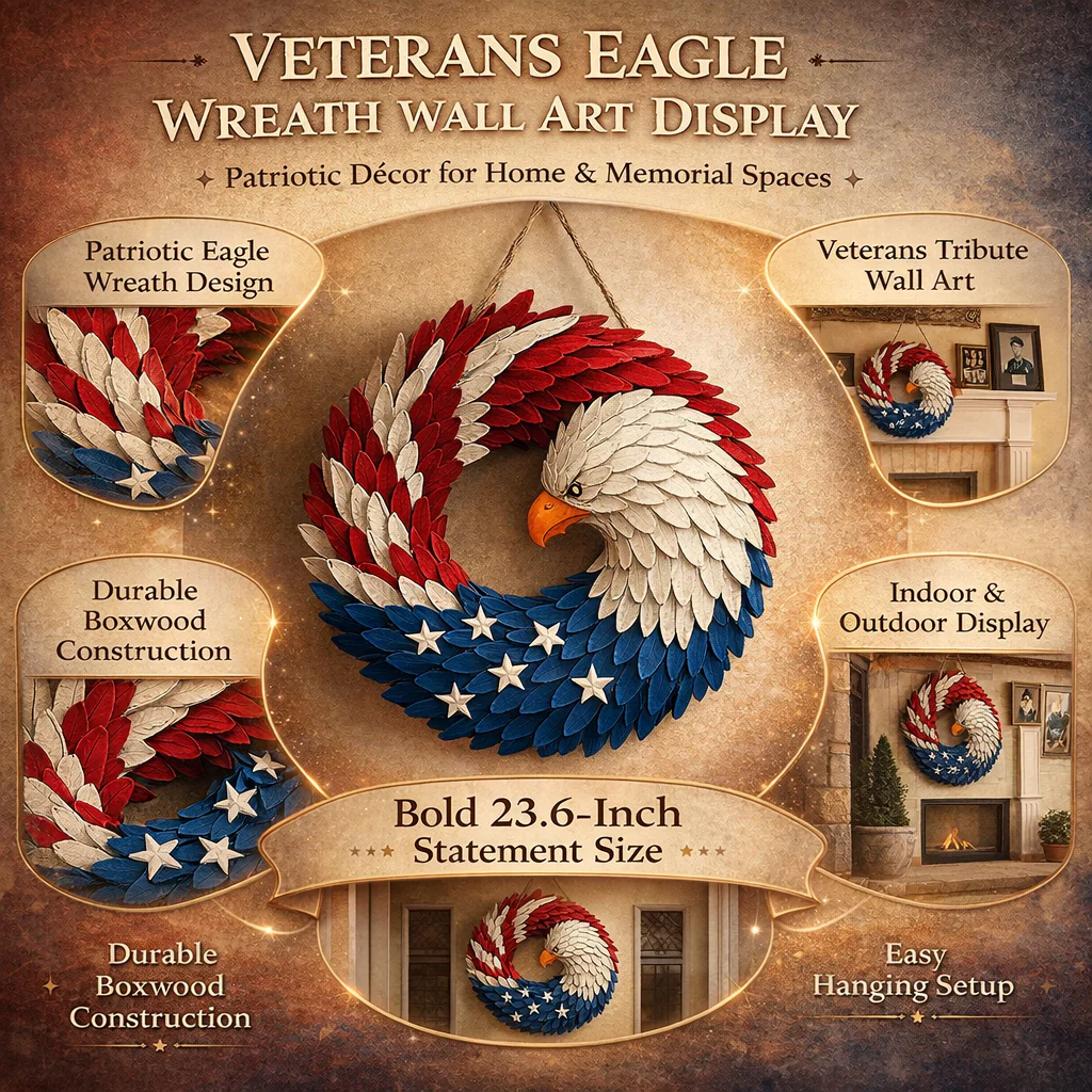 Wall Art Veterans Eagle Wreath Boxwood Display