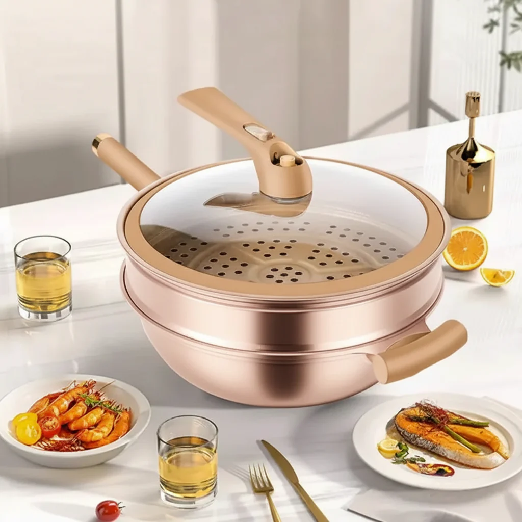 Wok Pan Nonstick Steamer Lid Steamer