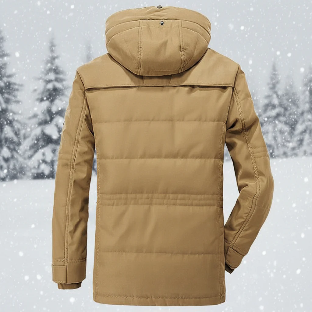 Men Winter Jacket Hooded Lined Parka Coat Windproof Insulated