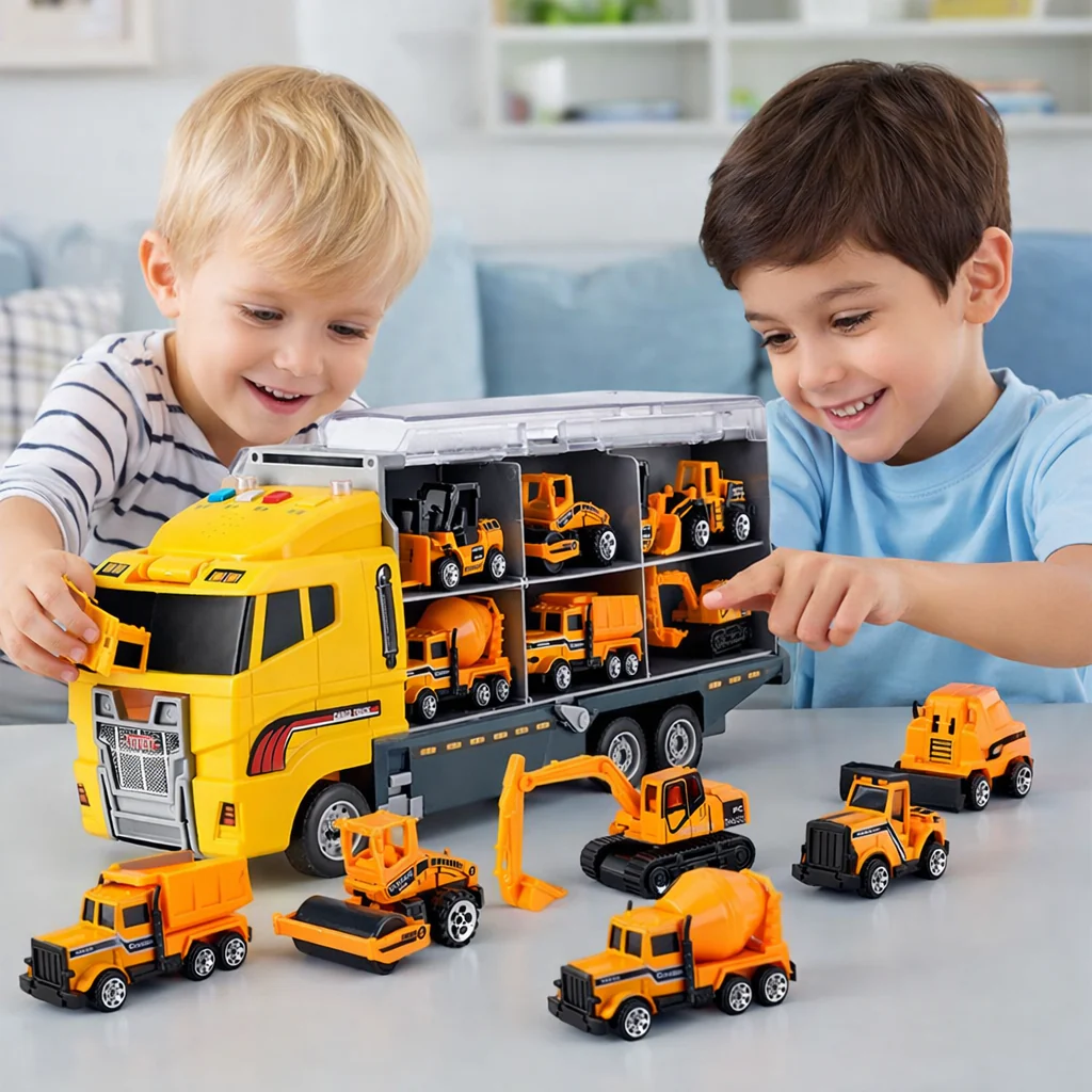 Toy Construction Vehicle Set Alloy Mini Truck Play Carrier Kit